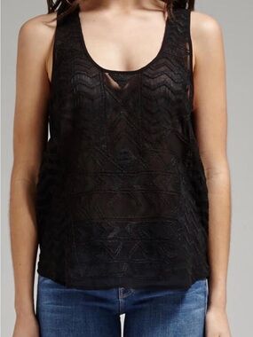 PAIGE Black Lace-Textured Scoop Silk Tank